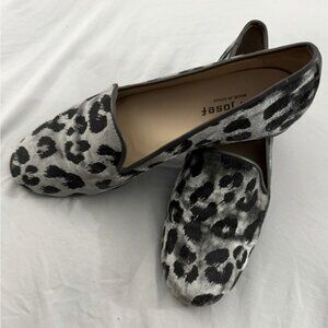 Jon Josef Size 8 Gray Black Loafers Leopard Print CalfHair Velour Slip On Luxury